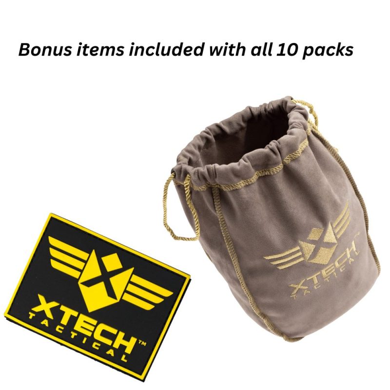 10 packs include a free brass bag and xtech pvc patch