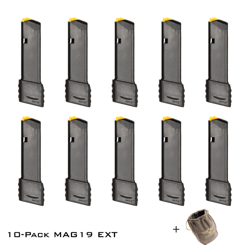 10-Pack MAG19 EXT Ten pack MAG19 EXT image showing 10 Glock 19 extended mags