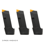 3-PACK MAG43-9 Glock 43 Extended Magazine 3 Glock 43 extended mags shown upright facing left