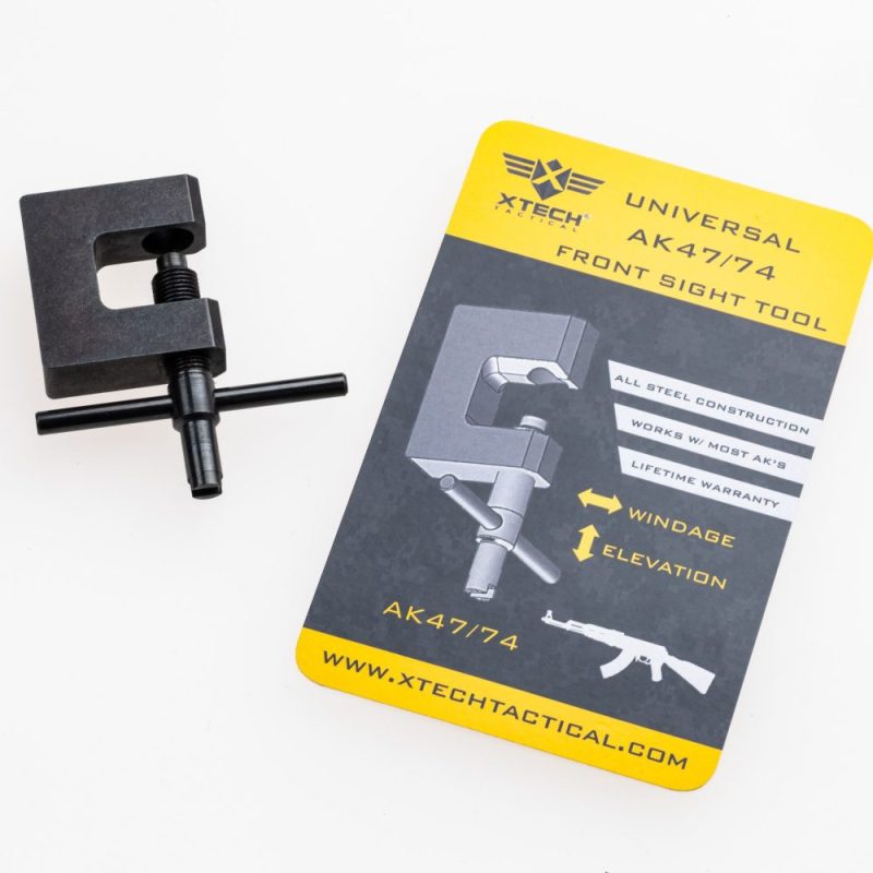 AK Front Sight Tool Insert Card and Tool XTT134-AKST XTech Tactical Steel AK Sight Tool on side with insert card
