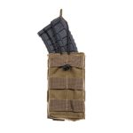 Coyote Single AK Mag Pouch-Upright with MAG47-XTT-AKPouch-Coyote-P Coyote AK 47 Mag Pouch shown upright with MAG47 inserted and bungee strap with tab retaining magazine