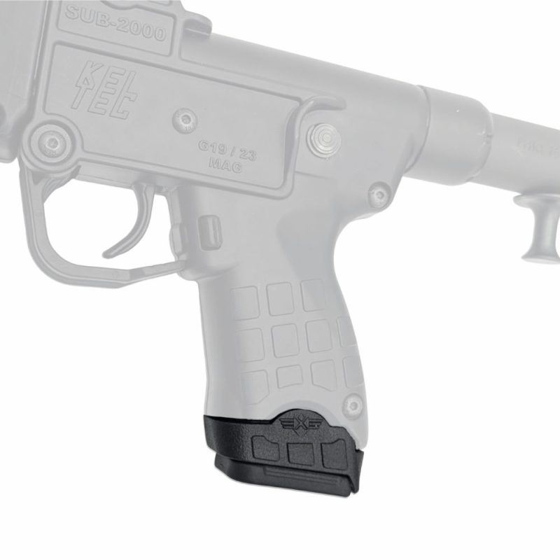 Extended magazine for Keltec Sub 2000 showing rifle as transparent and magazine assembly in black
