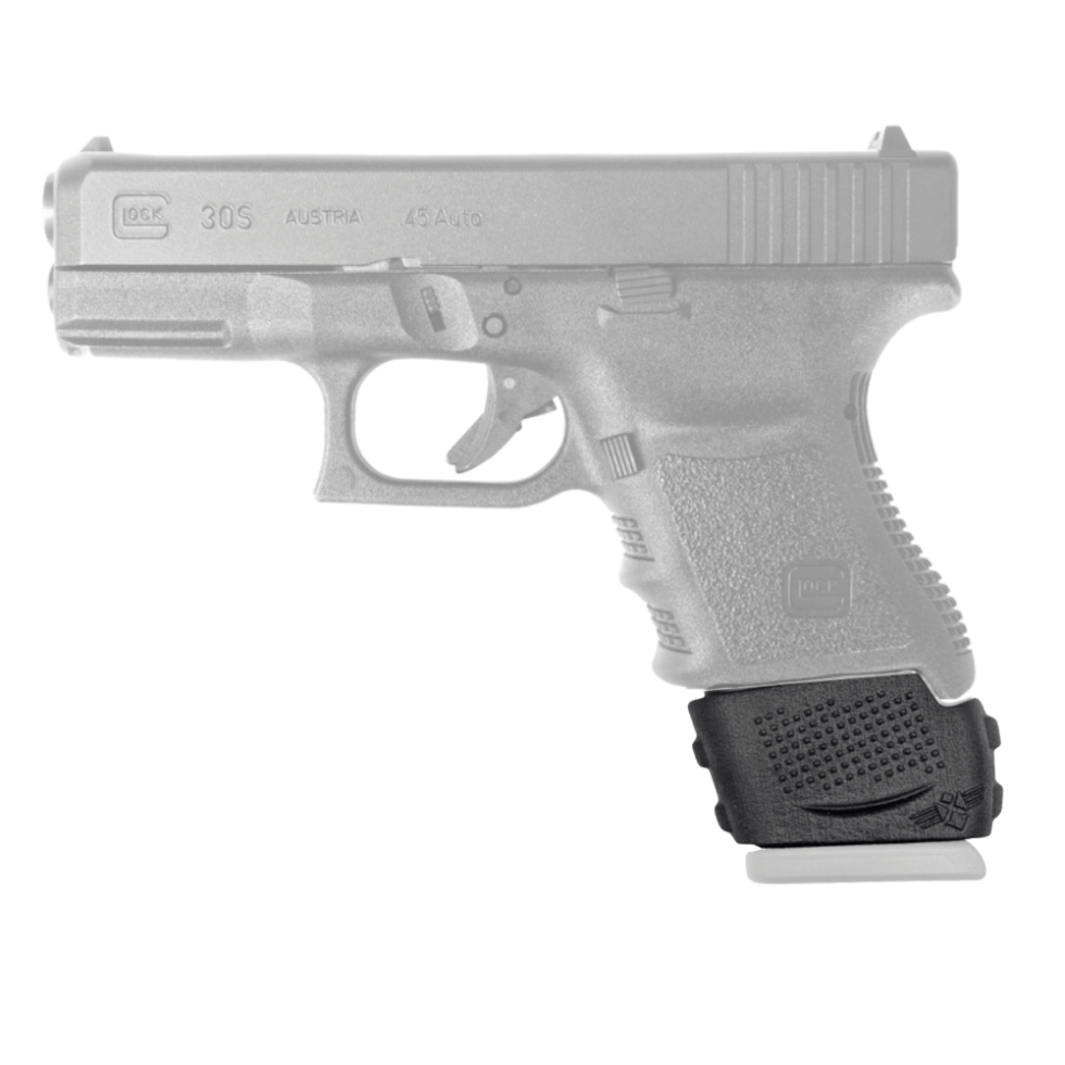 Glock 30 Mag Adaptor Mag Extension Title-2 Glock 30 magazine extension in black shown installed in pistol