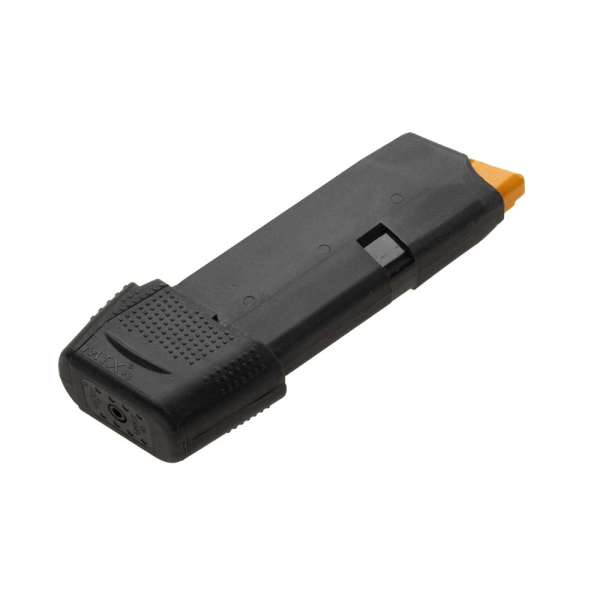 9 round magazine for Glock 43 upright and facing right on an angle