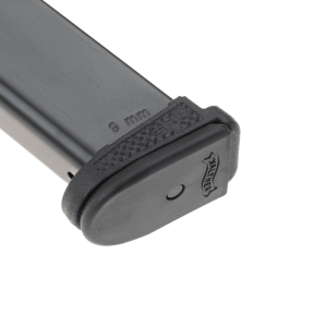 Magazine adaptor for Walther PDP Compact installed on pistol facing left