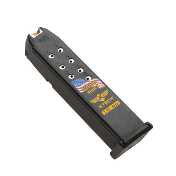 Glock 17 10 round magazine shown angled left