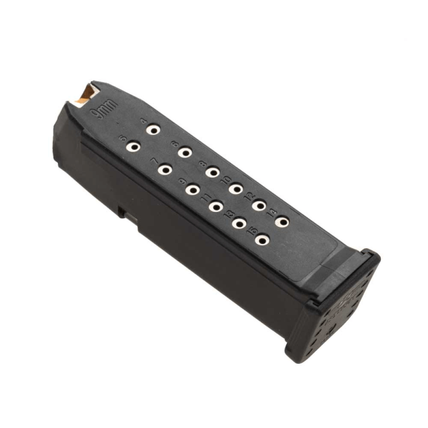 Steel reinforced magazine body of MAG19-15 shown through the round indicating holes on magazine