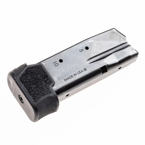 MTX 365 380 installed on Sig Sauer P 365 380 magazine making an extended magazine. Shown angled right in all black parts.
