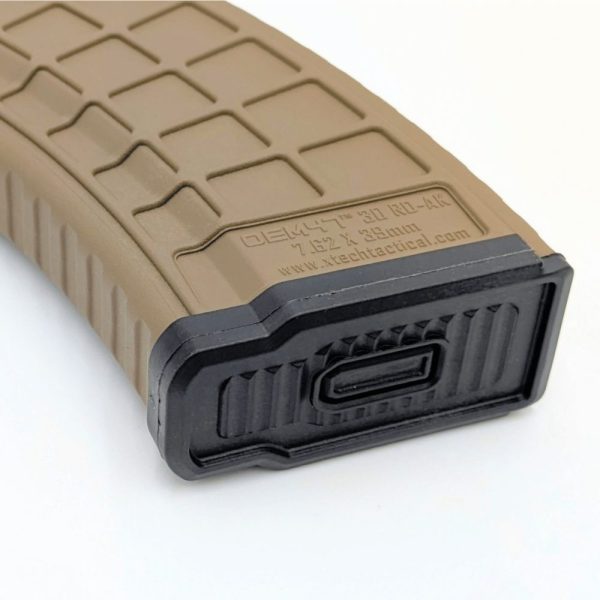 Black base plate with tool free push button take down on FDE magazine