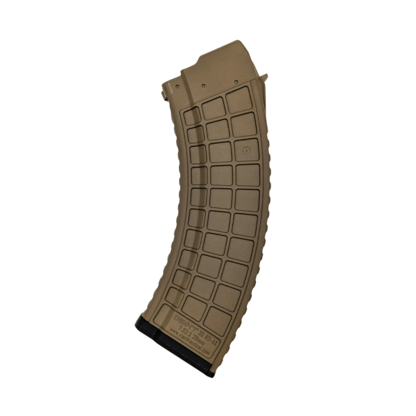Flat Dark Earth AK47 magazine shown upright facing left