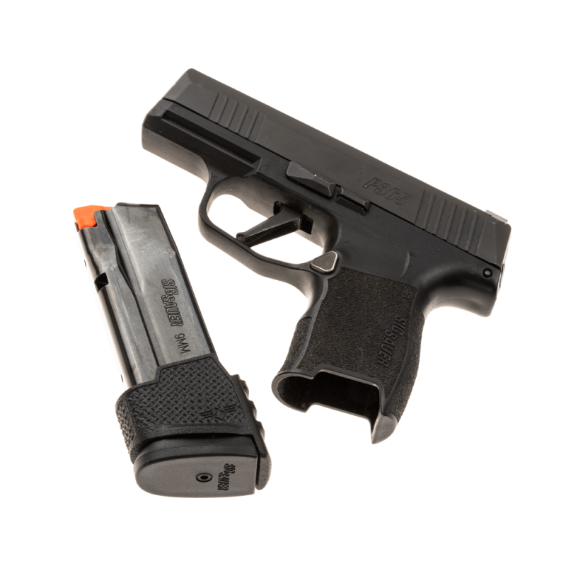 P365 mag next to pistol 17 rounds in black