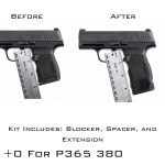 P365 380 Grip Extension Compared Shows before and after of P365 380 magazine extension
