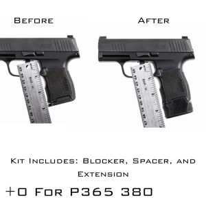 Shows before and after of P365 380 magazine extension