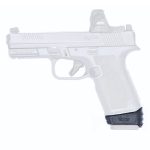 RXM mag extension in black shown on transparent pistol facing left.