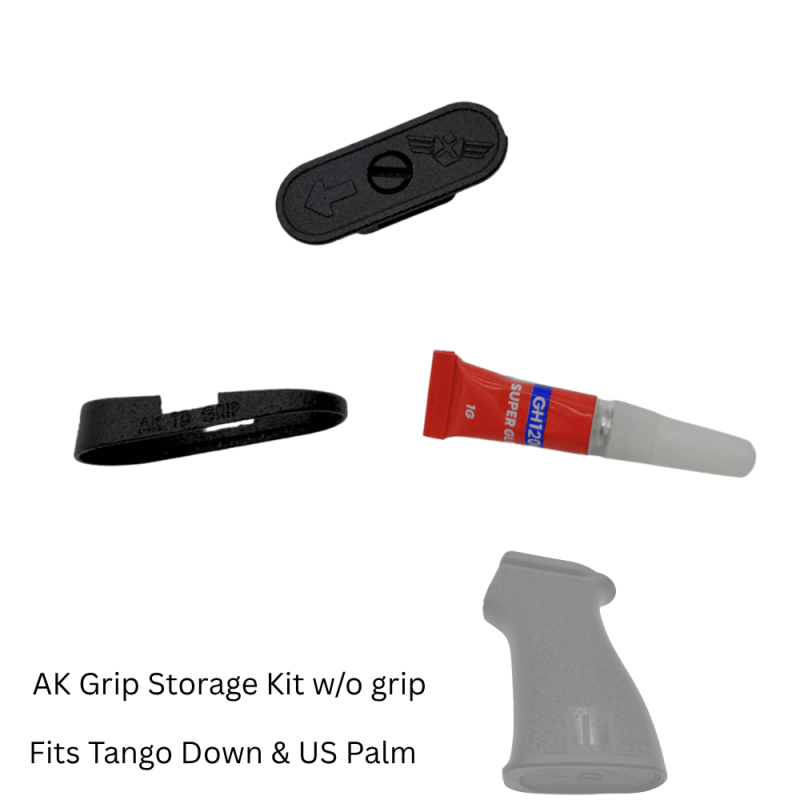 US PALM TANGO DOWN AK STORAGE KIT TITLE US Palm Grip Storage Plug Kit shown with transparent grip