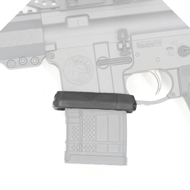 X-Flare Black Upgraded Over HRF Transparent Compressed Ar15 flared magwell polymer injection molded shown on rifle facing left