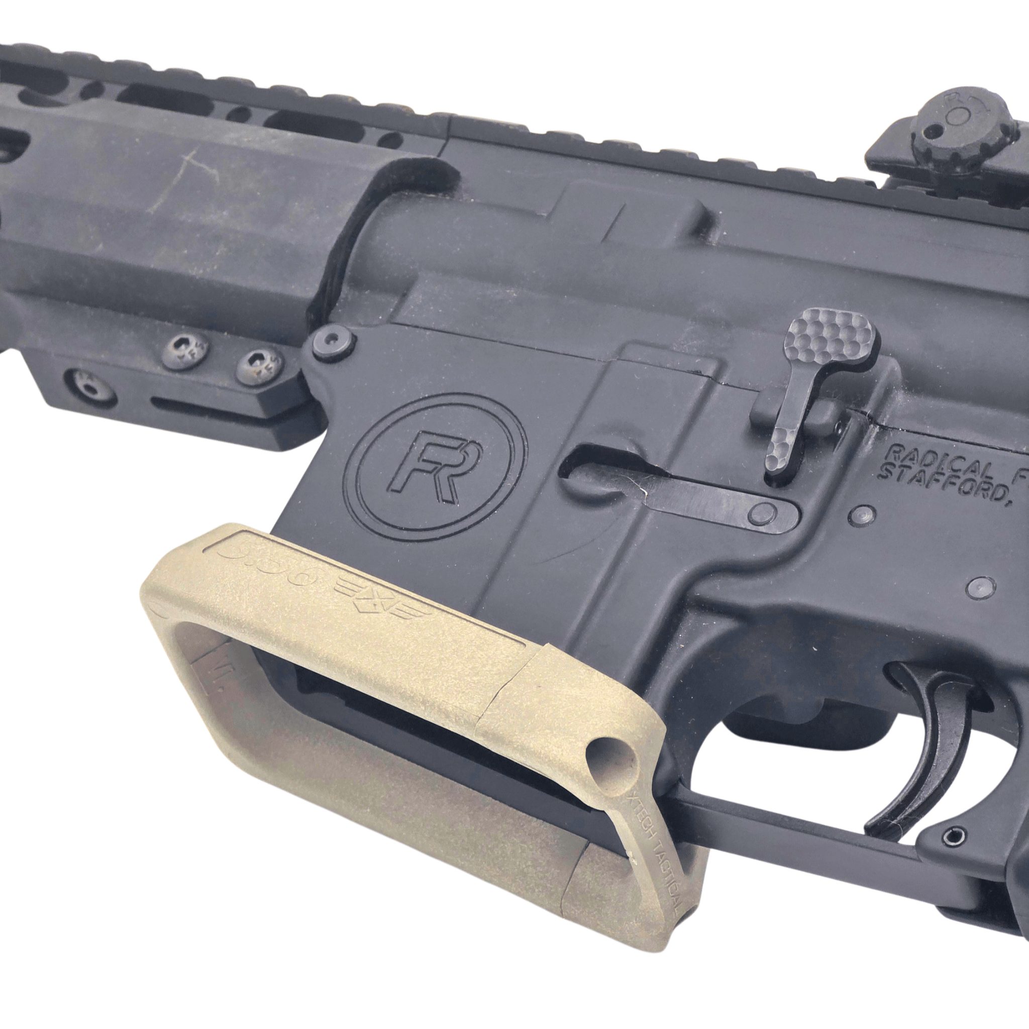 XFLARE 556 magwell in fde on radical receiver facing left