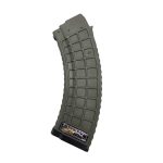 OD Green AK47 magazine An OD green, curved 30-round AK47 mag with a textured grid pattern and a small black and yellow label at the bottom displaying the brand name XTech MAG47 Gen2.