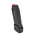 VP9 extended magazine shown facing left in black with red follower
