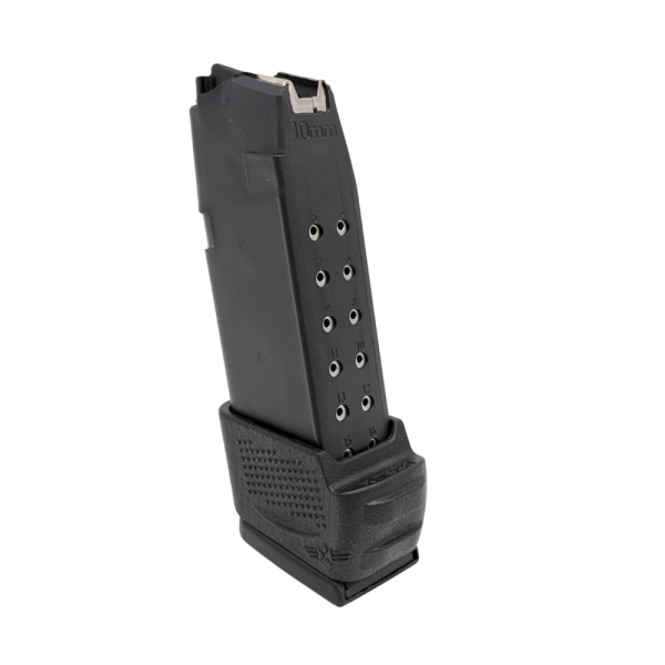 Glock 29 extended clip 15 rounds showing back facing left