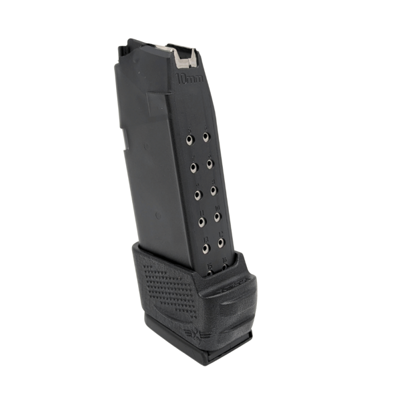 Glock 29 extended clip 15 rounds showing back facing left
