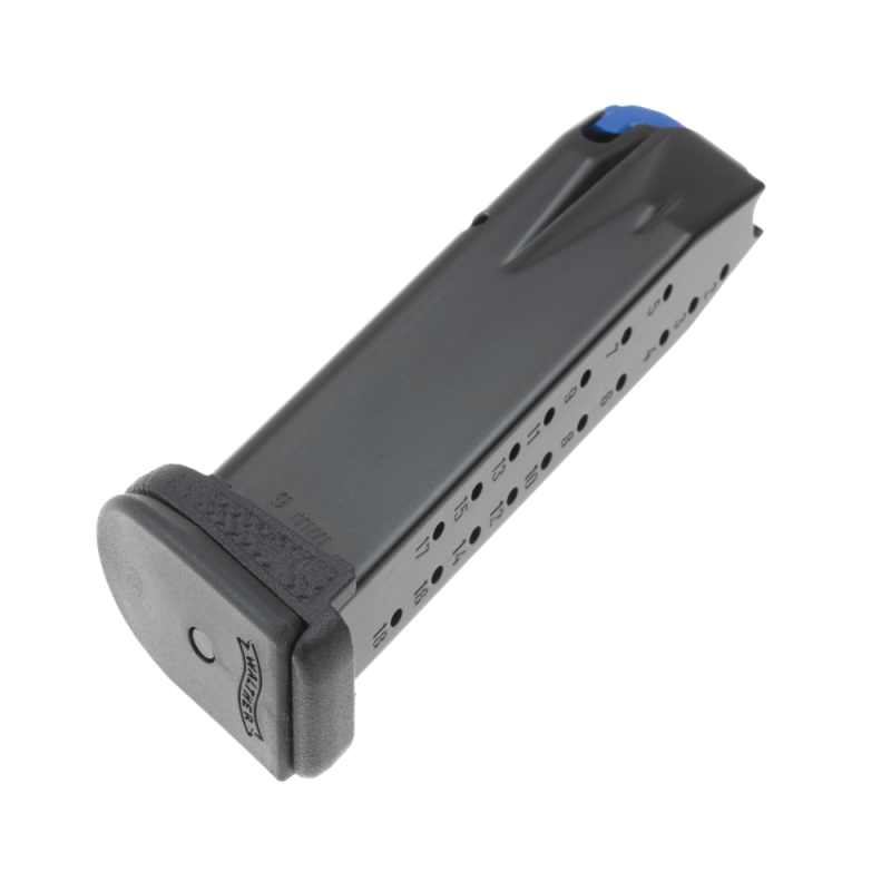 Walther PDP Compact 18 round magazine with magazine adaptor angled right