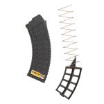 MAG47mil 10/30 Gen2 BLK Title Mag47 mil 1030 gen2 black ak47 mag upright facing left with blocker and spring