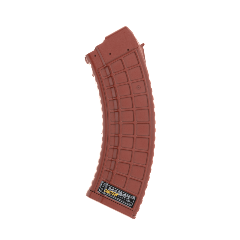MAG47 Gen2 Red 30rd Title Red ak-47 magazine upright facing left