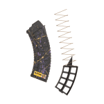 MAG47mil 1030 Gen2 Splatter Title Waffle splatter AK magazine upright facing left. 10 round blocker is to the right